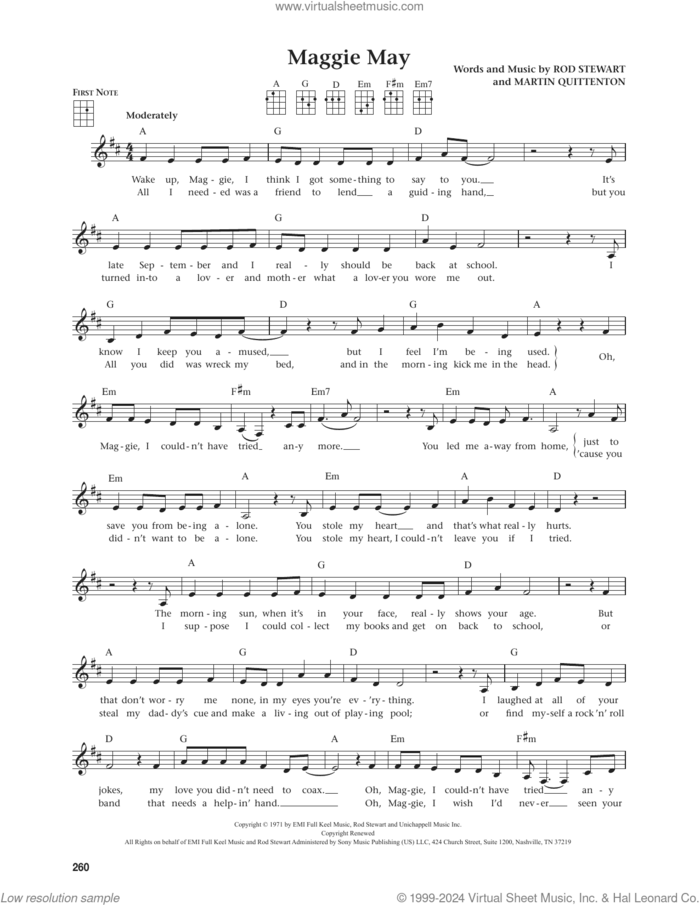 Maggie May (from The Daily Ukulele) (arr. Jim Beloff) sheet music for ukulele by Rod Stewart, Jim Beloff and Martin Quittenton, intermediate skill level