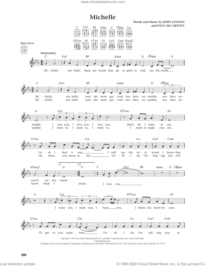 Michelle (from The Daily Ukulele) (arr. Jim Beloff) sheet music for ukulele by The Beatles, Jim Beloff, John Lennon and Paul McCartney, intermediate skill level