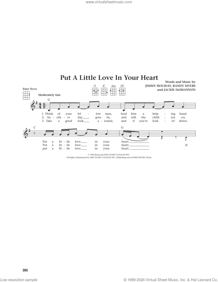 Put A Little Love In Your Heart (from The Daily Ukulele) (arr. Jim Beloff) sheet music for ukulele by Jackie DeShannon, Jim Beloff, Jimmy Holiday and Randy Myers, intermediate skill level