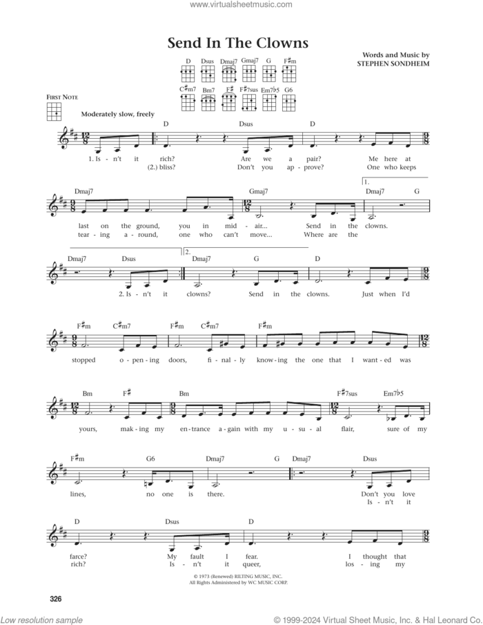 Send In The Clowns (from A Little Night Music) (from The Daily Ukulele) (arr. Jim Beloff) sheet music for ukulele by Stephen Sondheim and Jim Beloff, intermediate skill level