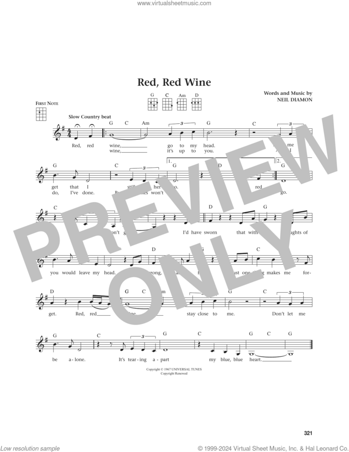 Red, Red Wine (from The Daily Ukulele) (arr. Jim Beloff) sheet music for ukulele by Neil Diamond and Jim Beloff, intermediate skill level