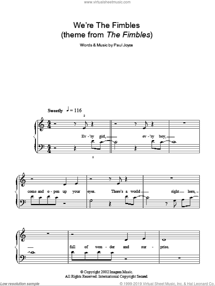 We're The Fimbles sheet music for piano solo by Paul Joyce, easy skill level