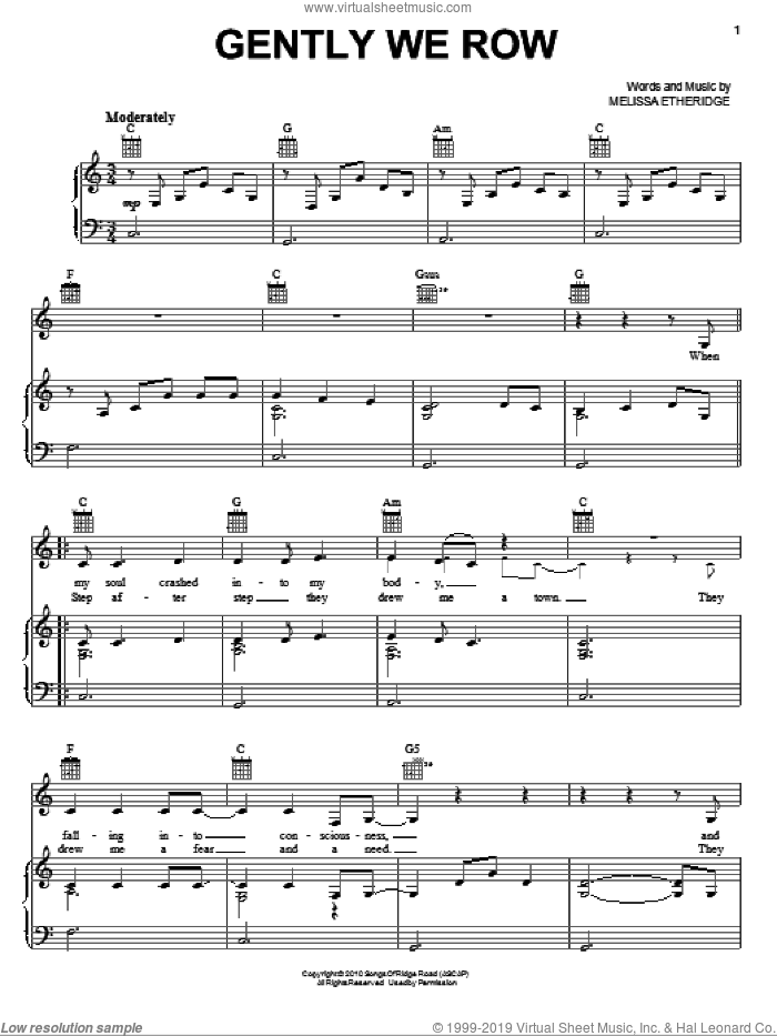 Gently We Row sheet music for voice, piano or guitar by Melissa Etheridge, intermediate skill level