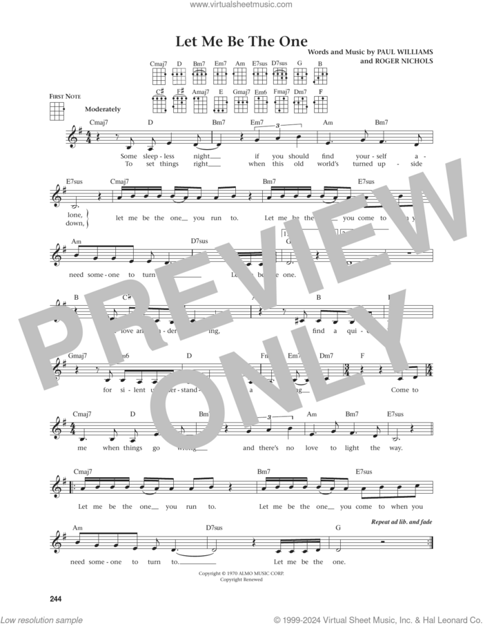 Let Me Be The One (from The Daily Ukulele) (arr. Jim Beloff) sheet music for ukulele by Paul Williams, Jim Beloff, Carpenters and Roger Nichols, intermediate skill level