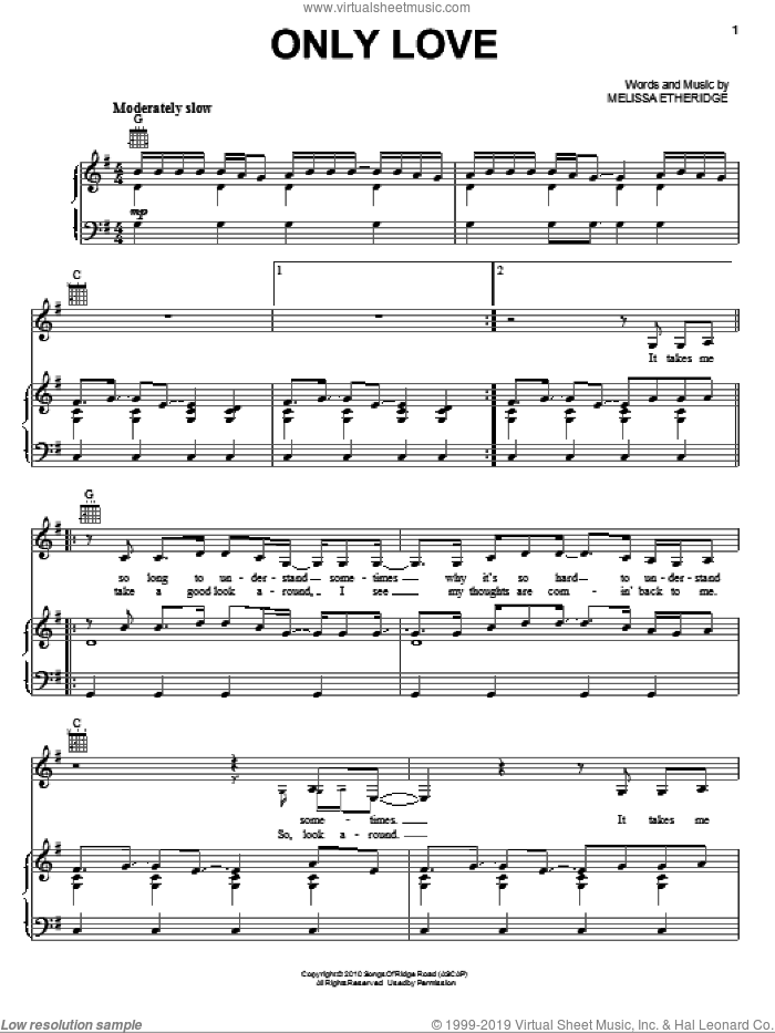 Only Love sheet music for voice, piano or guitar by Melissa Etheridge, intermediate skill level