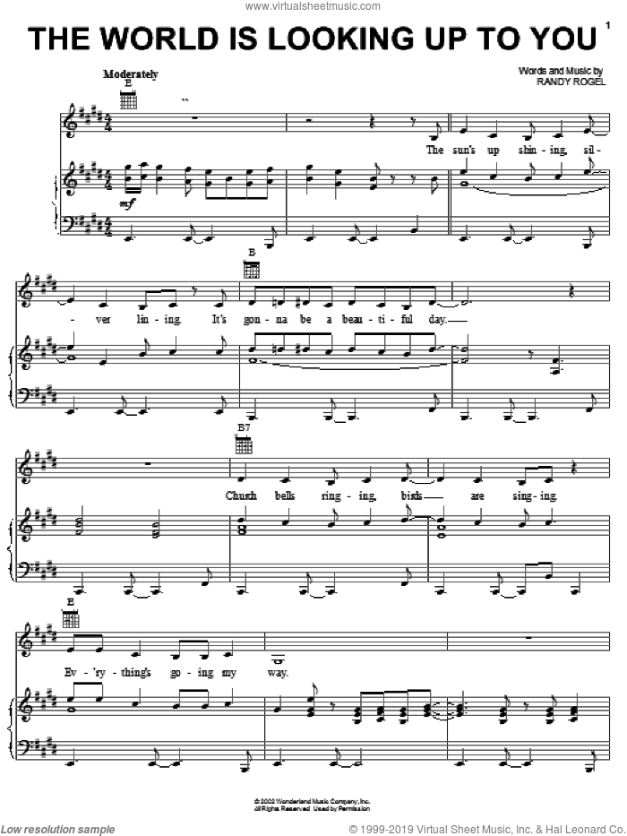 The World Is Looking Up To You sheet music for voice, piano or guitar by Randy Rogel, intermediate skill level