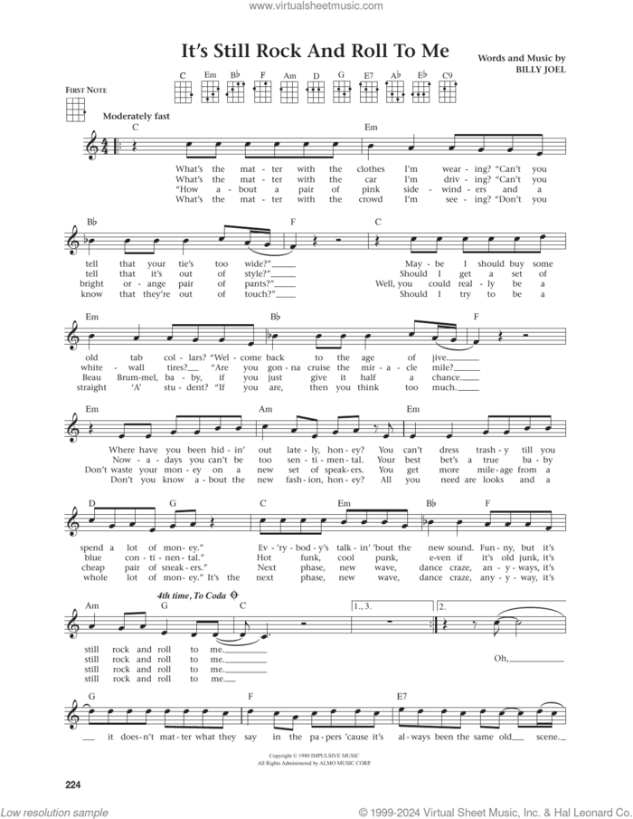 It's Still Rock And Roll To Me (from The Daily Ukulele) (arr. Jim Beloff) sheet music for ukulele by Billy Joel and Jim Beloff, intermediate skill level