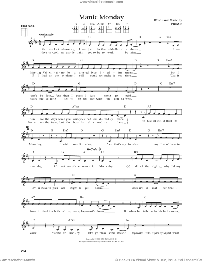 Manic Monday (from The Daily Ukulele) (arr. Jim Beloff) sheet music for ukulele by Prince, Jim Beloff and The Bangles, intermediate skill level