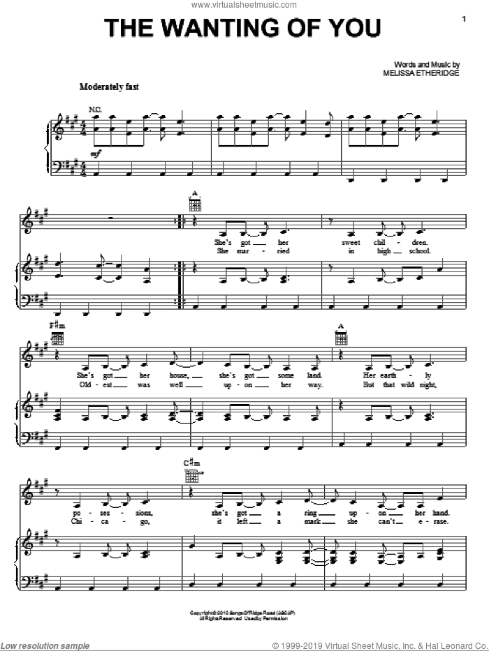 The Wanting Of You sheet music for voice, piano or guitar by Melissa Etheridge, intermediate skill level