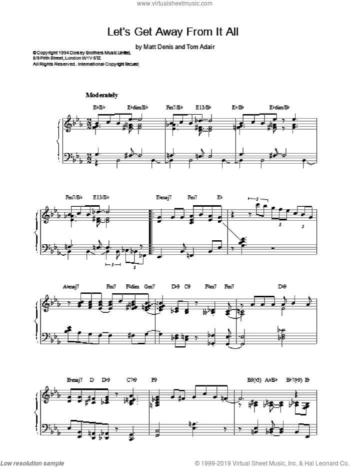 Lets Get Away From It All sheet music for piano solo by Frank Sinatra, Dave Brubeck, Tommy Dorsey, M.DENNIS and Tom Adair, intermediate skill level