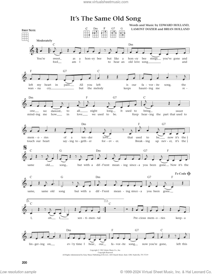 It's The Same Old Song (from The Daily Ukulele) (arr. Jim Beloff) sheet music for ukulele by The Four Tops, Jim Beloff, Brian Holland, Eddie Holland and Lamont Dozier, intermediate skill level