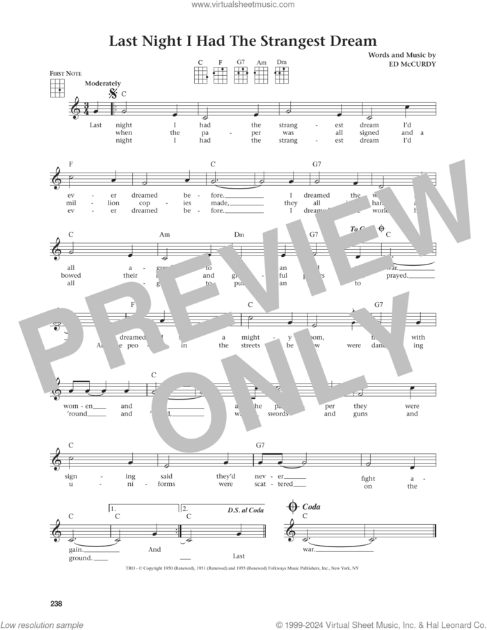 Last Night I Had The Strangest Dream (from The Daily Ukulele) (arr. Jim Beloff) sheet music for ukulele by Simon & Garfunkel, Jim Beloff and Ed McCurdy, intermediate skill level