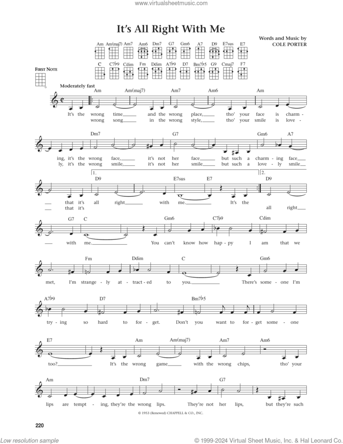 It's All Right With Me (from The Daily Ukulele) (arr. Jim Beloff) sheet music for ukulele by Cole Porter and Jim Beloff, intermediate skill level