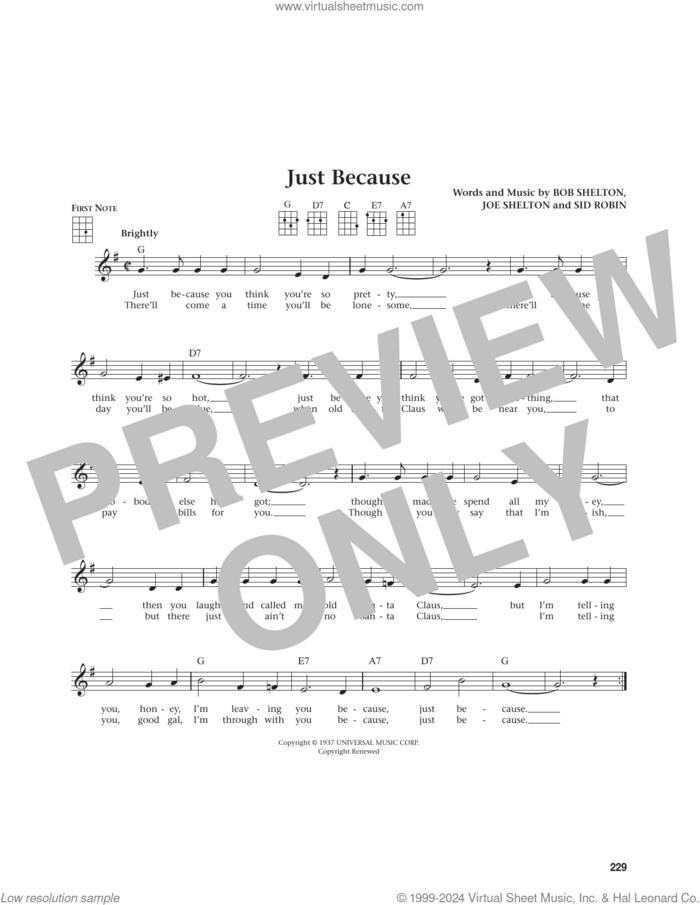 Just Because (from The Daily Ukulele) (arr. Jim Beloff) sheet music for ukulele by Frankie Yankovic, Jim Beloff, Bob Shelton, Joe Shelton and Sid Robin, intermediate skill level