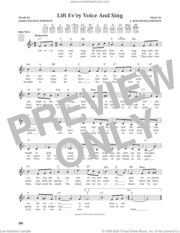 Lift Ev'ry Voice And Sing (from The Daily Ukulele) (arr. Jim Beloff) sheet music for ukulele by James Weldon Johnson, Jim Beloff and J. Rosamond Johnson, intermediate skill level