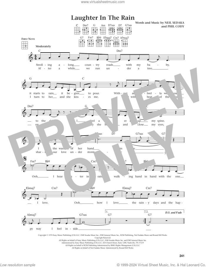 Laughter In The Rain (from The Daily Ukulele) (arr. Jim Beloff) sheet music for ukulele by Neil Sedaka, Jim Beloff and Phil Cody, intermediate skill level