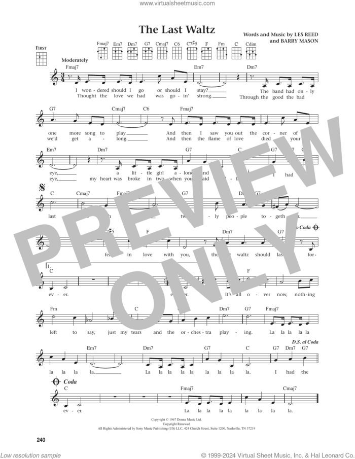 The Last Waltz (from The Daily Ukulele) (arr. Jim Beloff) sheet music for ukulele by Engelbert Humperdinck, Jim Beloff, Barry Mason and Les Reed, intermediate skill level