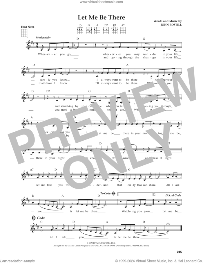 Let Me Be There (from The Daily Ukulele) (arr. Jim Beloff) sheet music for ukulele by Elvis Presley, Jim Beloff and John Rostill, intermediate skill level