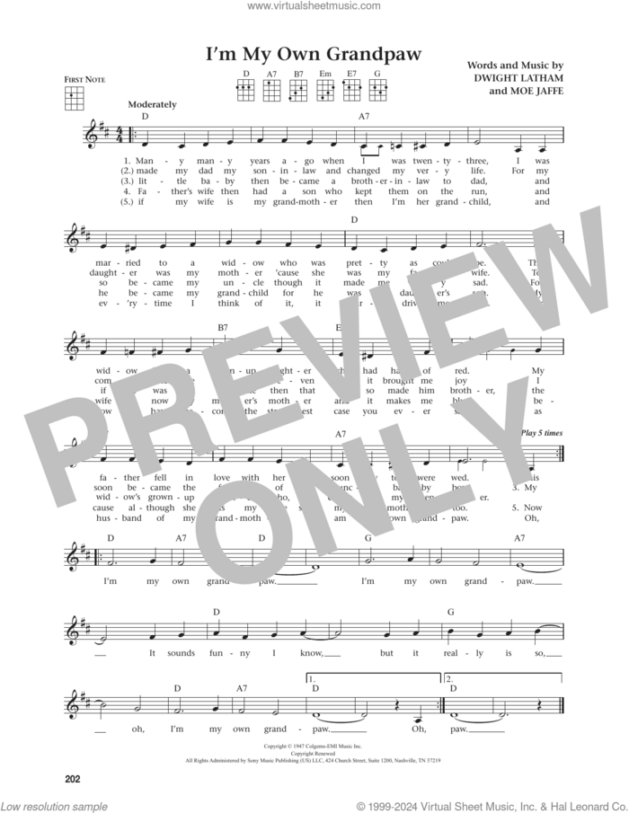 I'm My Own Grandpaw (from The Daily Ukulele) (arr. Jim Beloff) sheet music for ukulele by Moe Jaffe, Jim Beloff and Dwight Latham, intermediate skill level