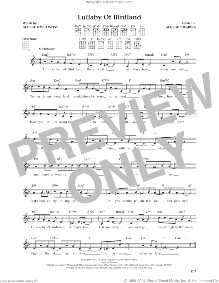 Lullaby Of Birdland (from The Daily Ukulele) (arr. Jim Beloff) sheet music for ukulele by George Shearing, Jim Beloff and George David Weiss, intermediate skill level