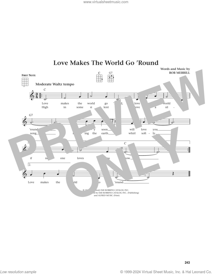 Love Makes The World Go 'round (from The Daily Ukulele) (arr. Jim Beloff) sheet music for ukulele by Bob Merrill and Jim Beloff, intermediate skill level