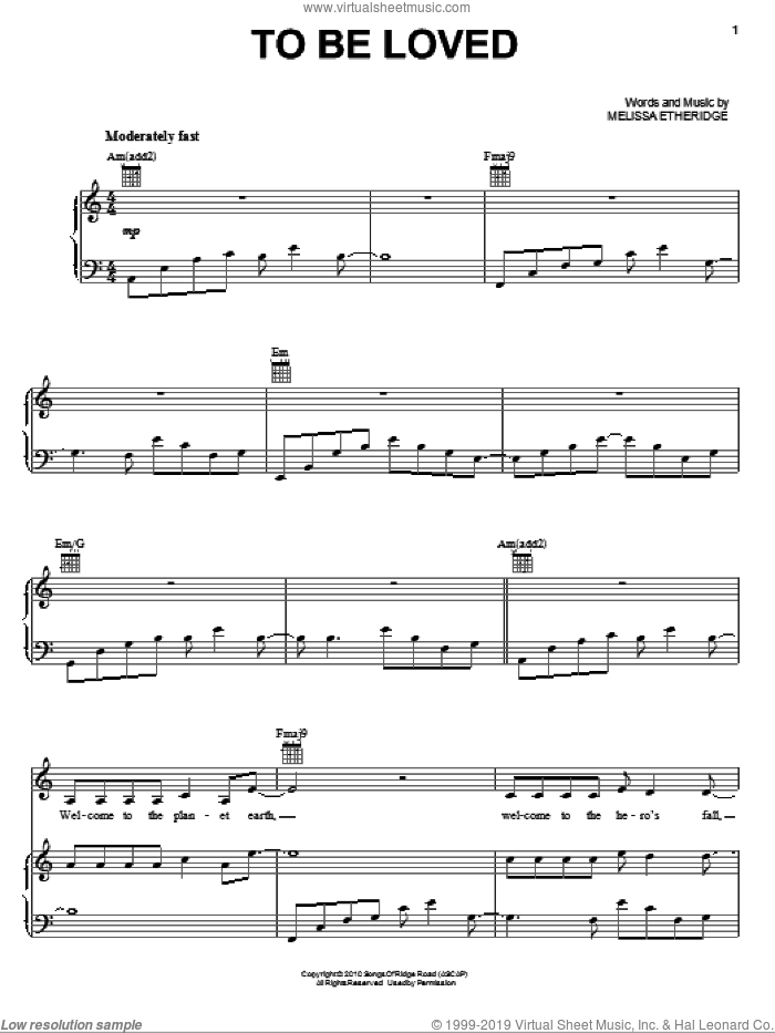 To Be Loved sheet music for voice, piano or guitar by Melissa Etheridge, intermediate skill level