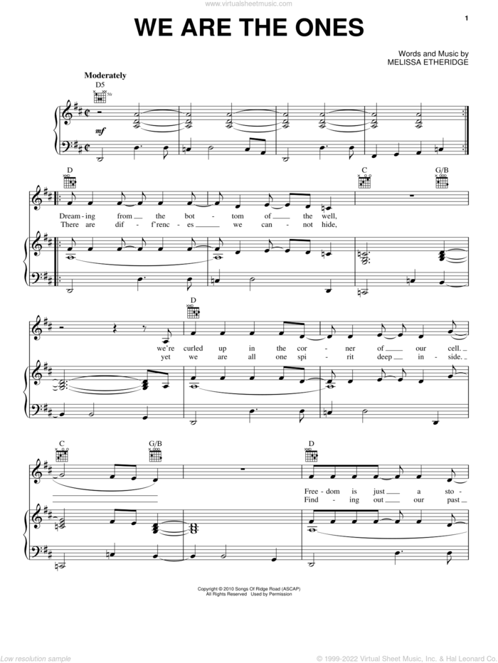 We Are The Ones sheet music for voice, piano or guitar by Melissa Etheridge, intermediate skill level