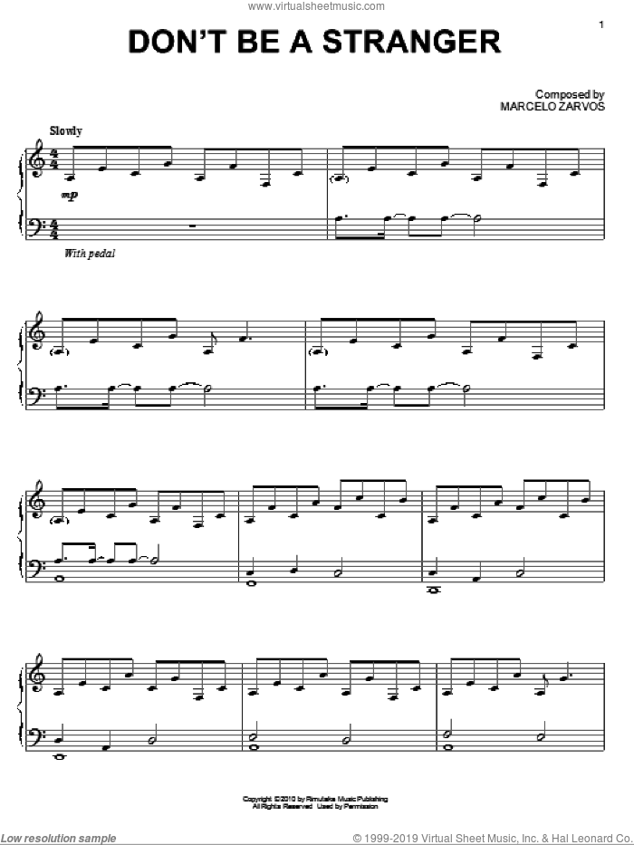 Don't Be A Stranger sheet music for piano solo by Marcelo Zarvos and Remember Me (Movie), intermediate skill level