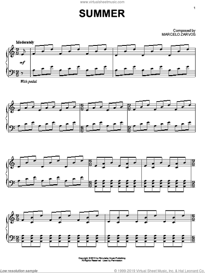 Summer, (intermediate) sheet music for piano solo by Marcelo Zarvos and Remember Me (Movie), intermediate skill level