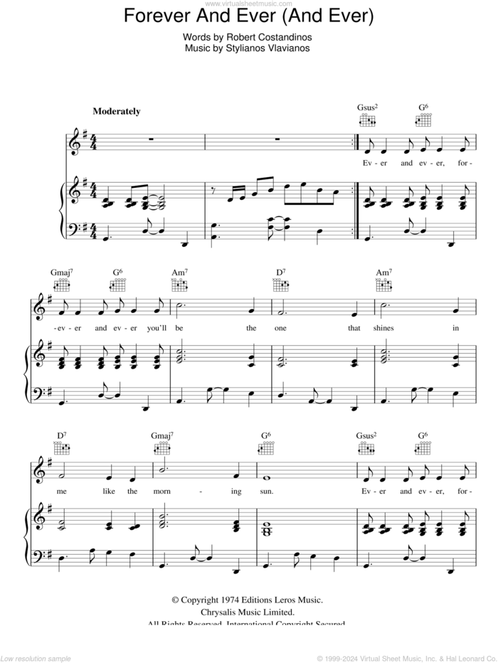 Forever And Ever (And Ever) sheet music for voice, piano or guitar by Engelbert Humperdinck, Robert Costandinos and Stylianos Vlavianos, intermediate skill level