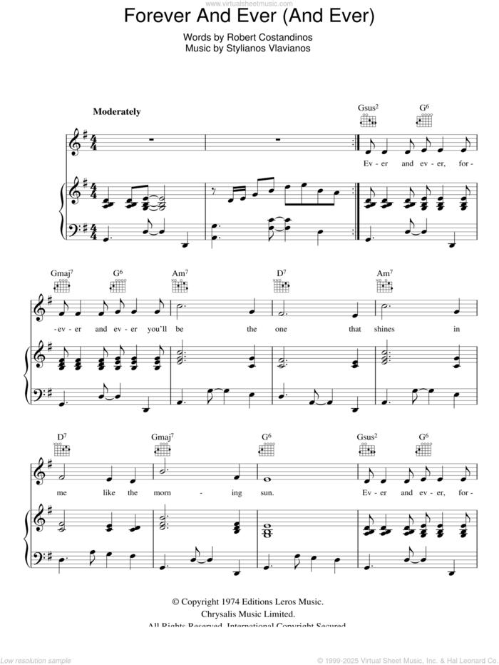 Forever And Ever (And Ever) sheet music for voice, piano or guitar by Engelbert Humperdinck, Robert Costandinos and Stylianos Vlavianos, intermediate skill level