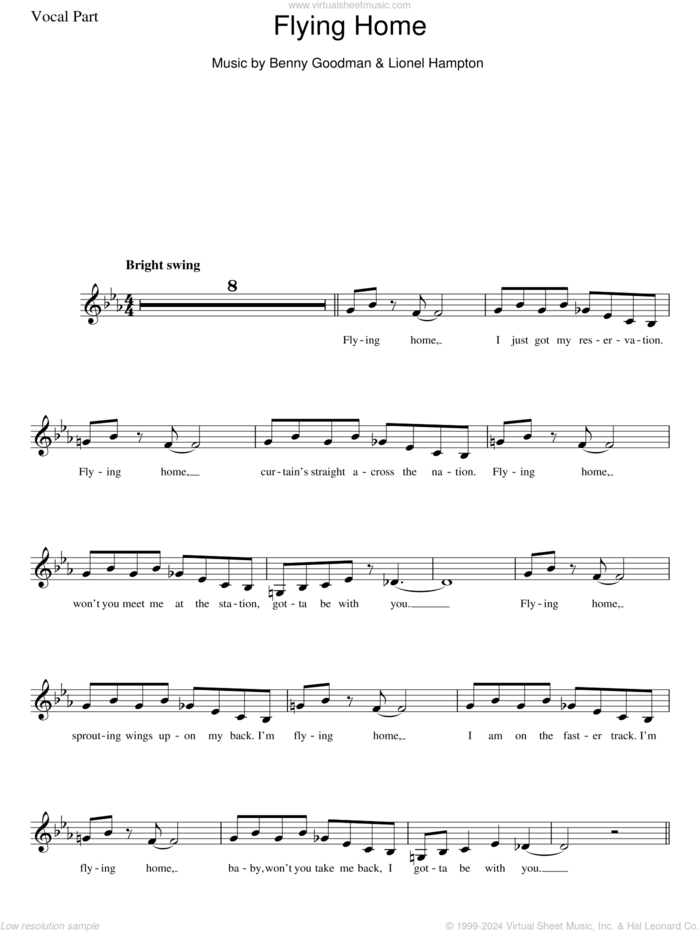 Flying Home sheet music for piano solo (chords, lyrics, melody) by Lionel Hampton and Benny Goodman, intermediate piano (chords, lyrics, melody)