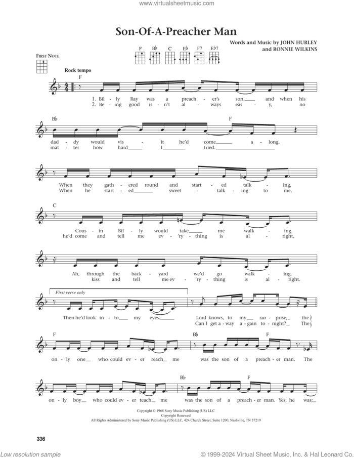 Son-Of-A-Preacher Man (from The Daily Ukulele) (arr. Jim Beloff) sheet music for ukulele by Dusty Springfield, Jim Beloff, John Hurley and Ronnie Wilkins, intermediate skill level