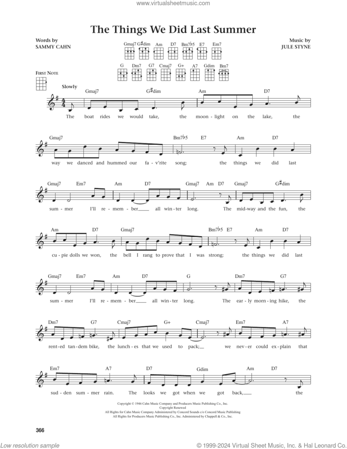 The Things We Did Last Summer (from The Daily Ukulele) (arr. Jim Beloff) sheet music for ukulele by Sammy Cahn, Jim Beloff and Jule Styne, intermediate skill level