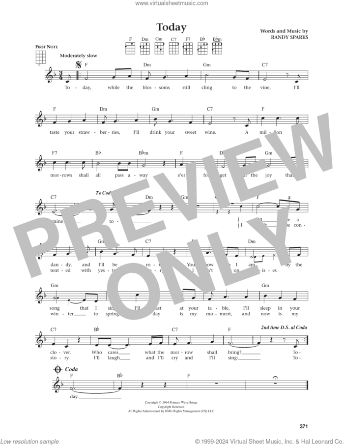 Today (from The Daily Ukulele) (arr. Jim Beloff) sheet music for ukulele by Randy Sparks and Jim Beloff, intermediate skill level