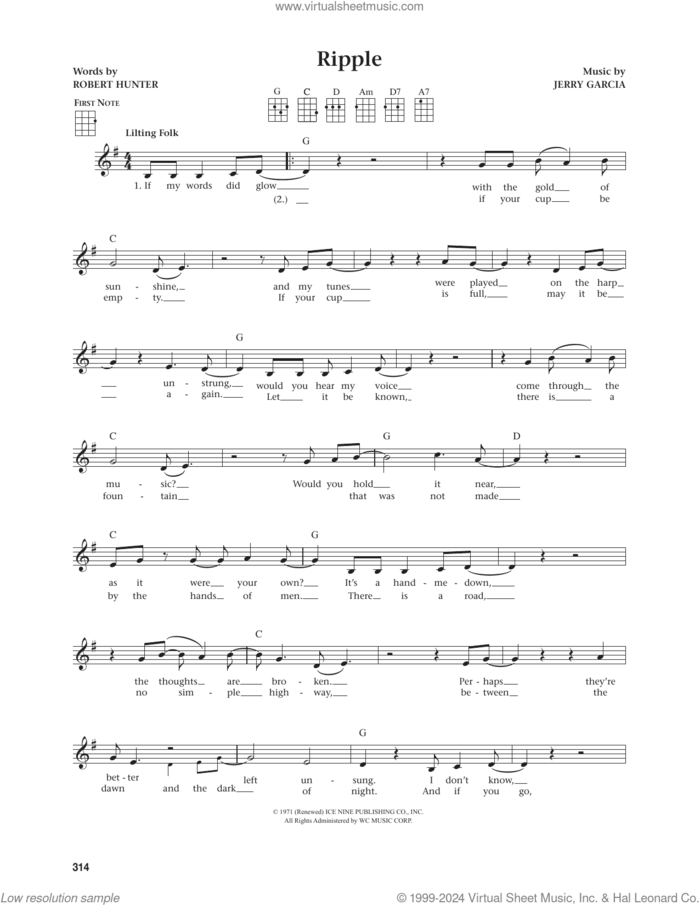 Ripple (from The Daily Ukulele) (arr. Jim Beloff) sheet music for ukulele by Grateful Dead, Jim Beloff, Jerry Garcia and Robert Hunter, intermediate skill level