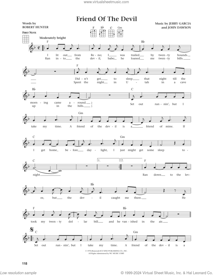 Friend Of The Devil (from The Daily Ukulele) (arr. Jim Beloff) sheet music for ukulele by Grateful Dead, Jim Beloff, Jerry Garcia, John Dawson and Robert Hunter, intermediate skill level