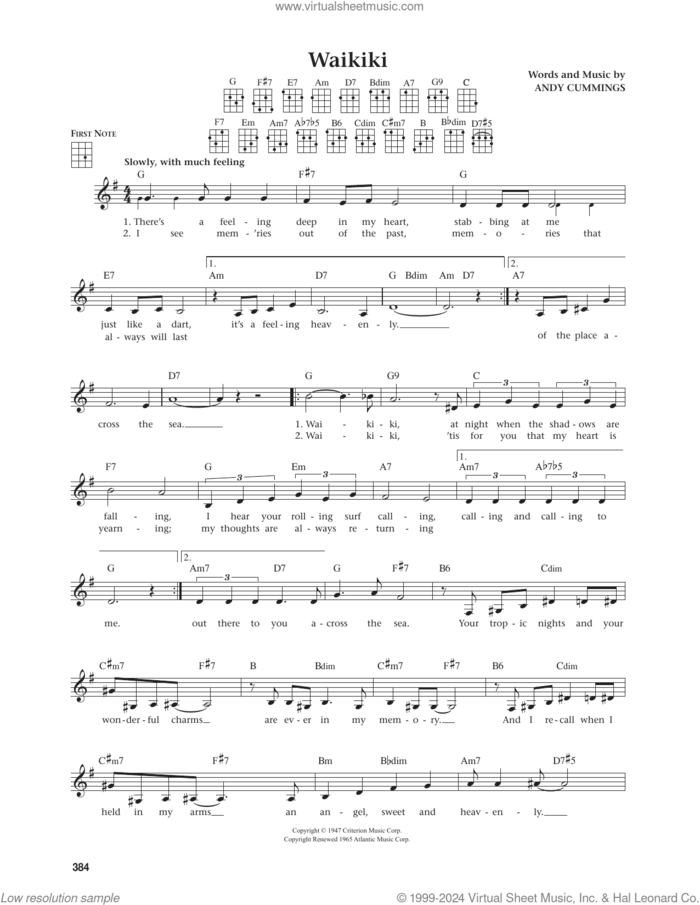 Waikiki (from The Daily Ukulele) (arr. Jim Beloff) sheet music for ukulele by Andy Cummings and Jim Beloff, intermediate skill level