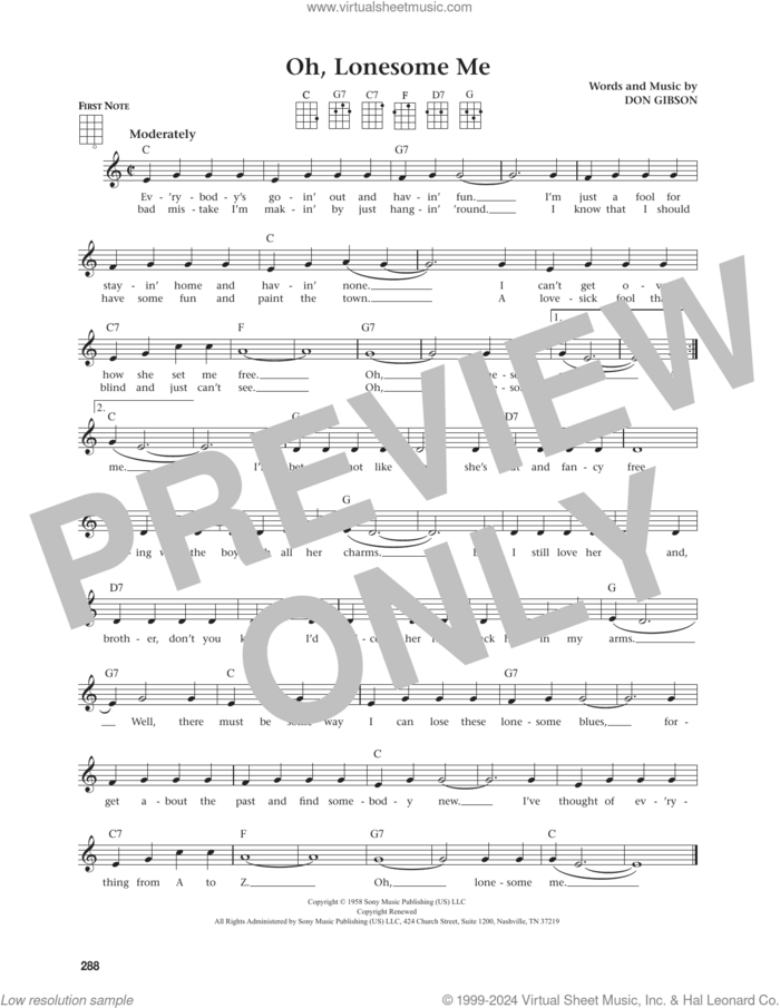 Oh, Lonesome Me (from The Daily Ukulele) (arr. Jim Beloff) sheet music for ukulele by Don Gibson, Jim Beloff and Neil Young, intermediate skill level