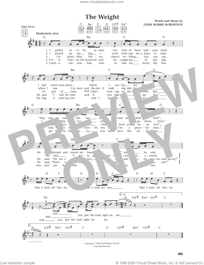 The Weight (from The Daily Ukulele) (arr. Jim Beloff) sheet music for ukulele by The Band, Jim Beloff and Robbie Robertson, intermediate skill level