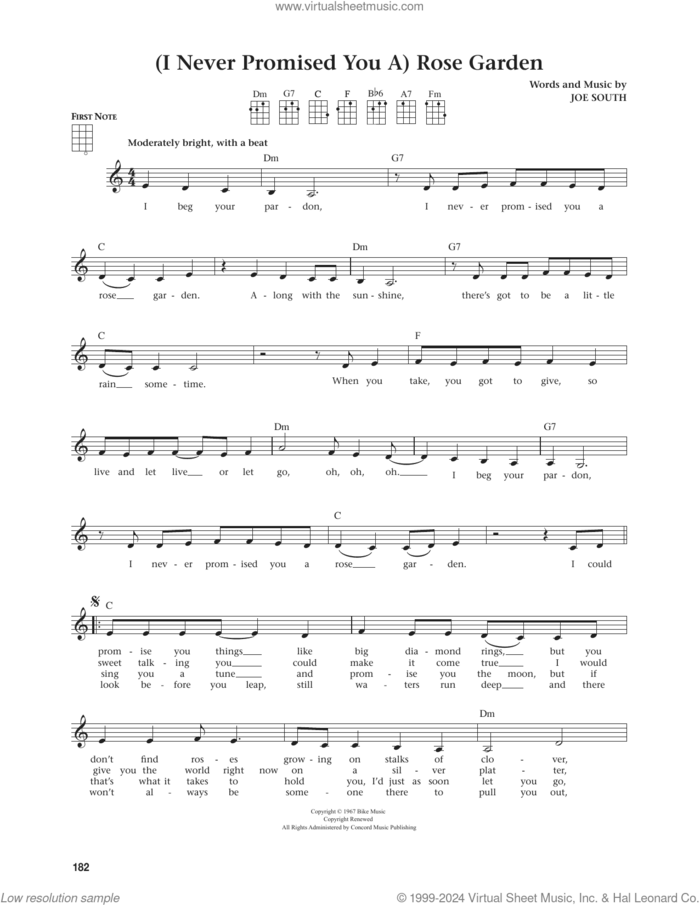 (I Never Promised You A) Rose Garden (from The Daily Ukulele) (arr. Jim Beloff) sheet music for ukulele by Lynn Anderson, Jim Beloff, Martina McBride and Joe South, intermediate skill level