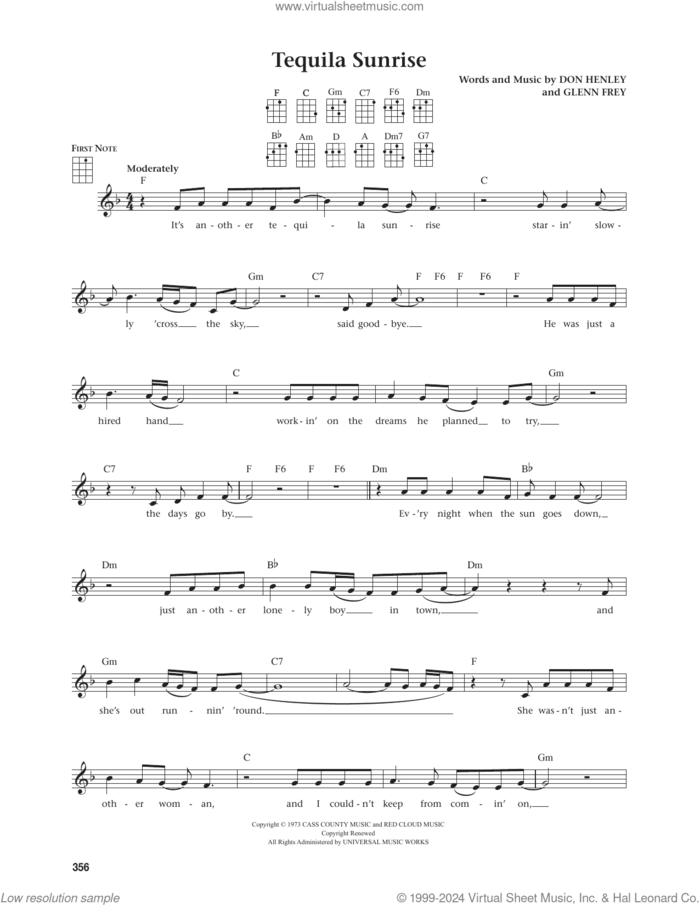 Tequila Sunrise (from The Daily Ukulele) (arr. Jim Beloff) sheet music for ukulele by Glenn Frey, Jim Beloff, The Eagles and Don Henley, intermediate skill level