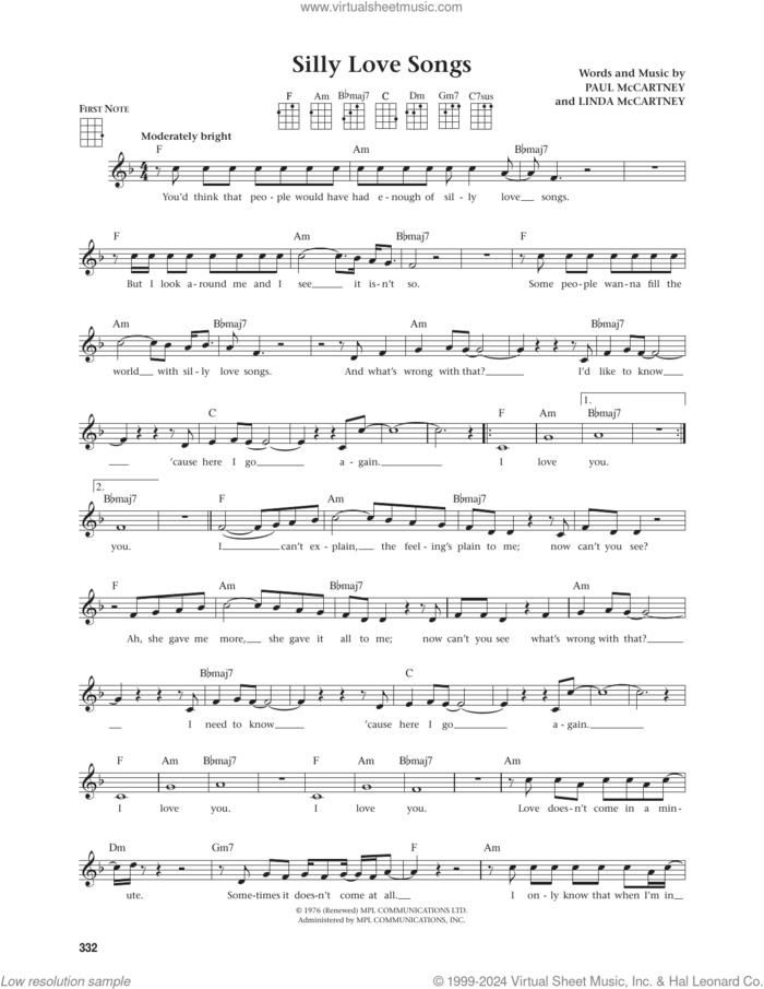 Silly Love Songs (from The Daily Ukulele) (arr. Jim Beloff) sheet music for ukulele by Wings, Jim Beloff, Linda McCartney and Paul McCartney, intermediate skill level