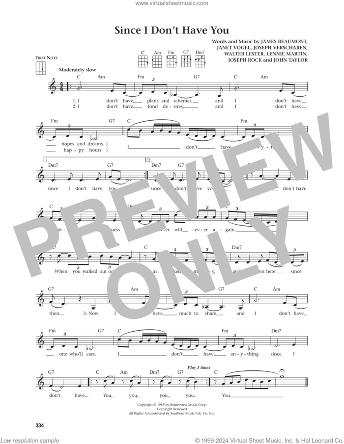 Since I Don't Have You (from The Daily Ukulele) (arr. Jim Beloff) sheet music for ukulele by The Skyliners, Jim Beloff, James Beaumont, Janet Vogel, John Taylor, Joseph Rock, Joseph Verscharen, Lennie Martin and Walter Lester, intermediate skill level