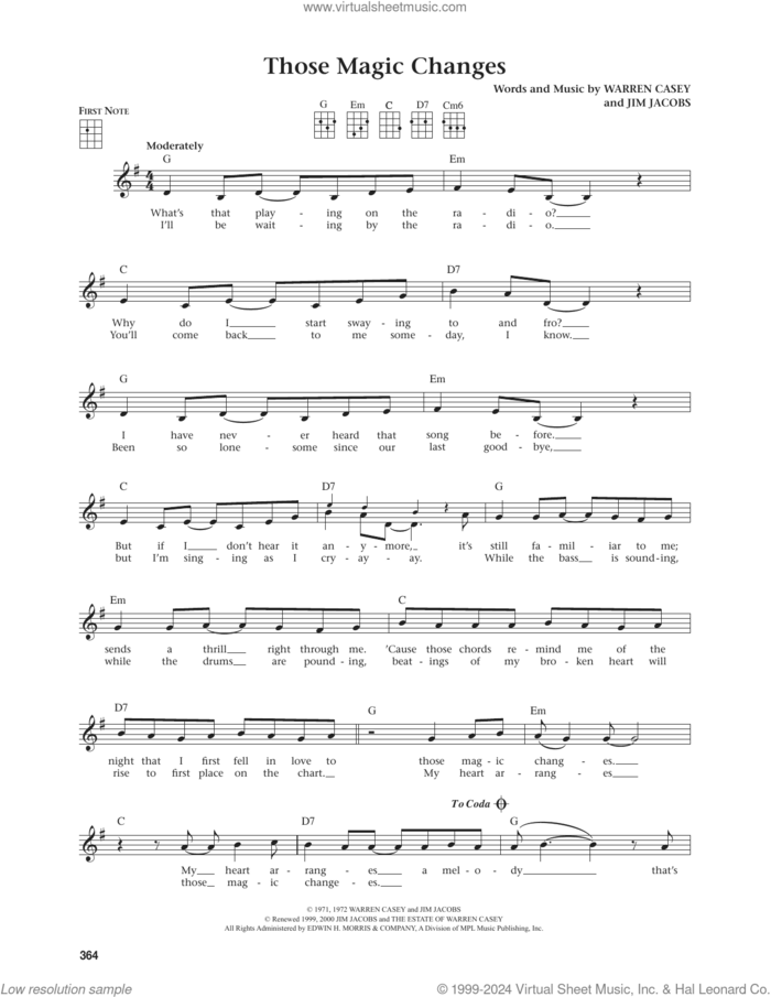 Those Magic Changes (from The Daily Ukulele) (arr. Jim Beloff) sheet music for ukulele by Warren Casey, Jim Beloff and Jim Jacobs, intermediate skill level