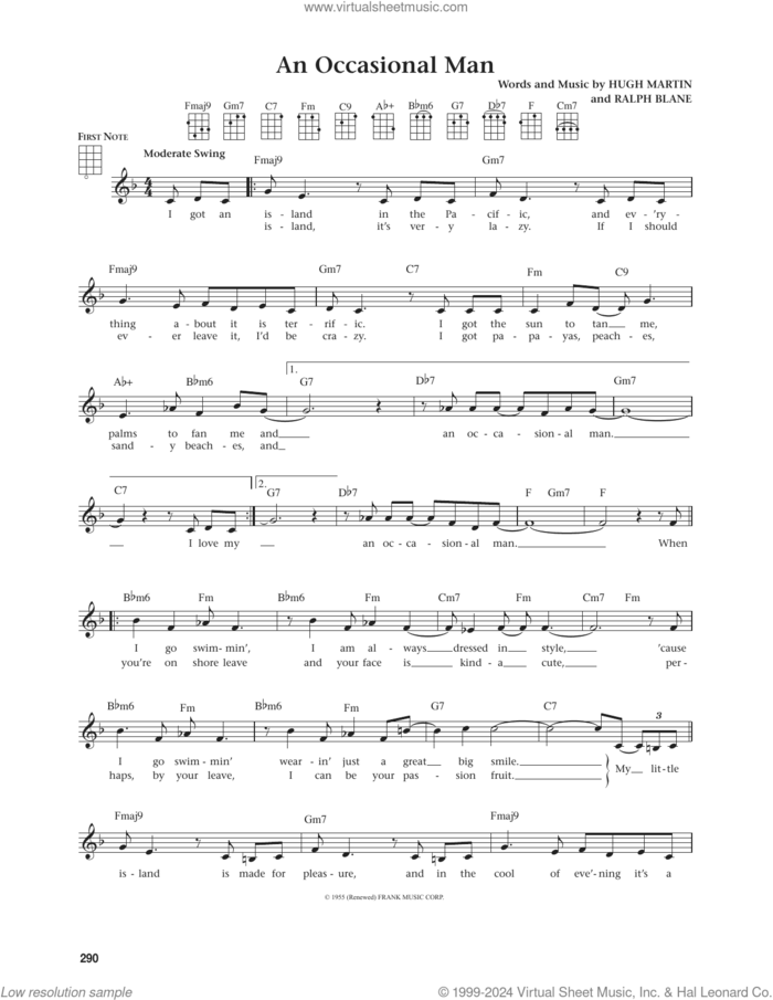 An Occasional Man (from The Daily Ukulele) (arr. Jim Beloff) sheet music for ukulele by Sarah Vaughan, Jim Beloff, Hugh Martin and Ralph Blane, intermediate skill level