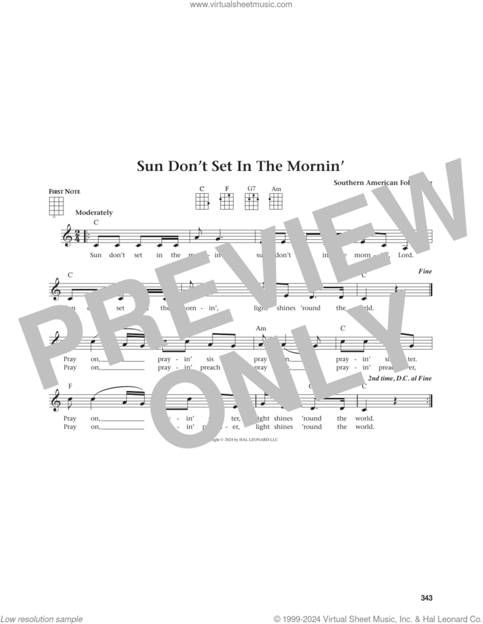 Sun Don't Set In The Mornin' (from The Daily Ukulele) (arr. Jim Beloff) sheet music for ukulele by Southern American Folk Song and Jim Beloff, intermediate skill level