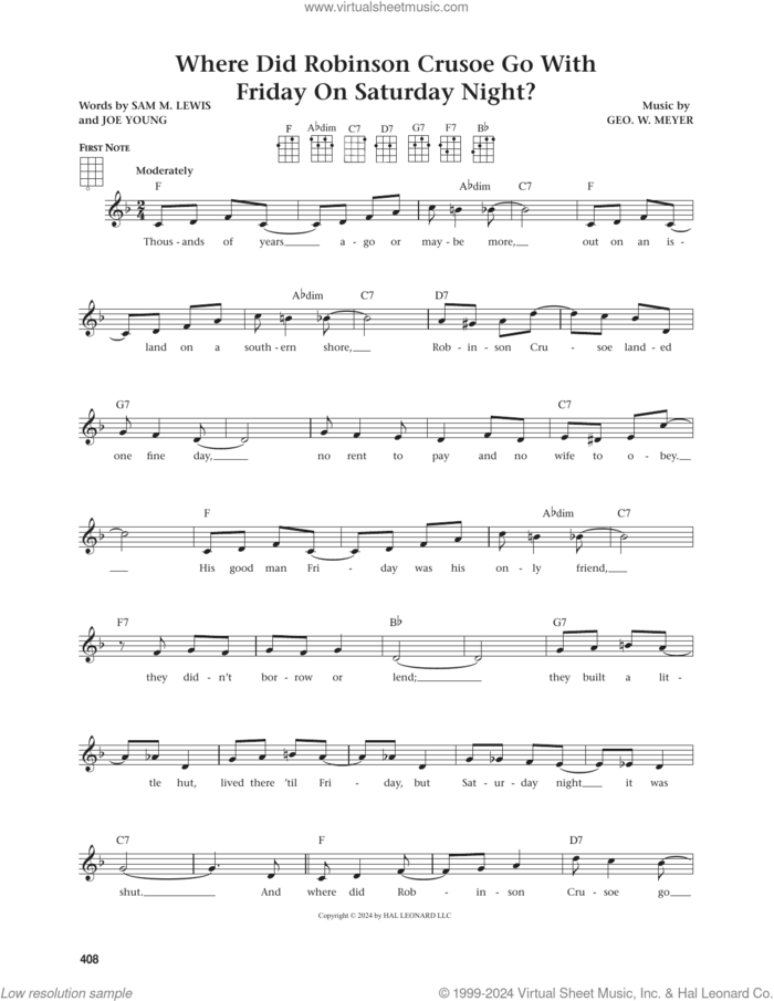 Where Did Robinson Crusoe Go With Friday On Saturday Night (from The Daily Ukulele, arr. Jim Beloff) sheet music for ukulele by Sam Lewis, Jim Beloff, Geo. W. Meyer and Joe Young, intermediate skill level