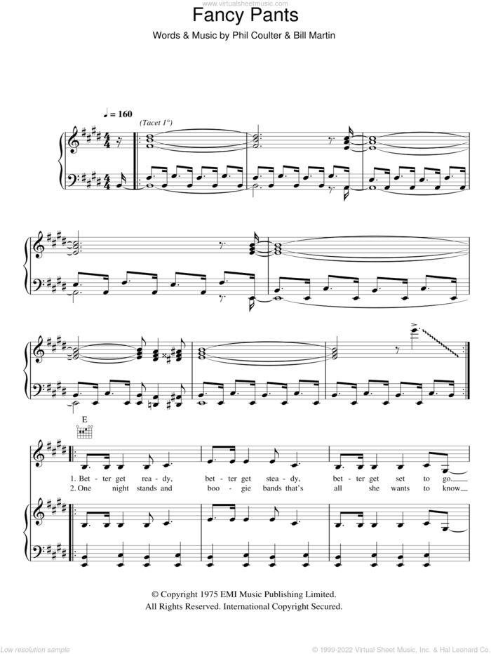 Fancy Pants sheet music for voice, piano or guitar by Kenny, Bill Martin and Phil Coulter, intermediate skill level