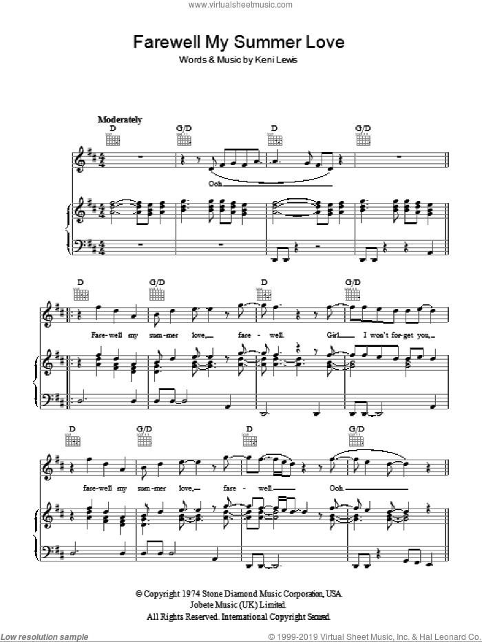 Farewell My Summer Love sheet music for voice, piano or guitar by Michael Jackson and Kenneth St. Lewis, intermediate skill level